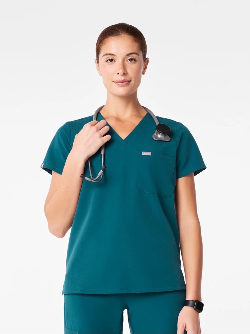 Figs Catarina One-Pocket V-Neck Scrub Top Caribbean Blue Medium Women’s